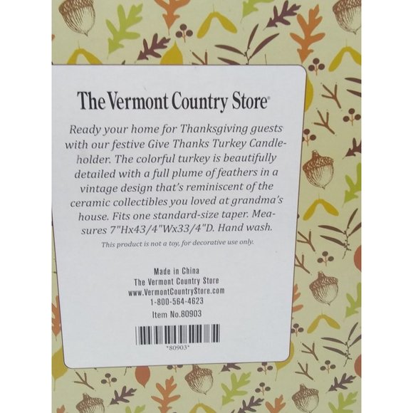 VTG Vermont Store Give Thanks ceramic Turkey Candle Holder W/Box 7" approx. - Picture 6 of 12